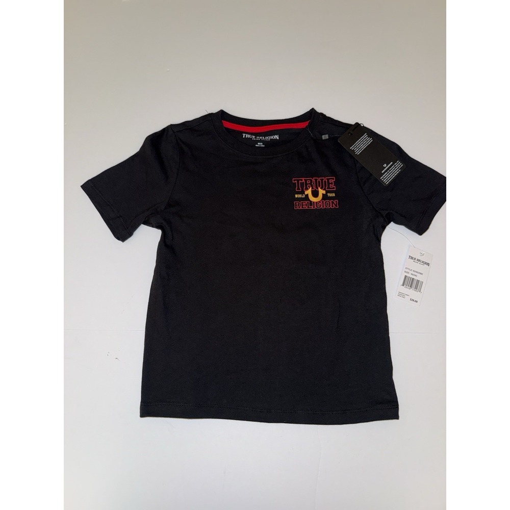 True Religion Boys T-Shirt Medium Black Red Gold Logo Graphic Kids Cotton NWT